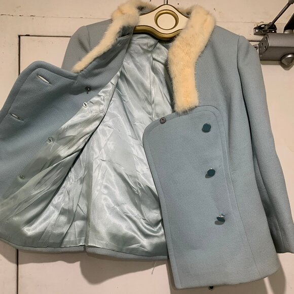 VINTAGE REAL FUR DOUBLE BREAST WOOL JACKETS SIZE S - Picture 5 of 9